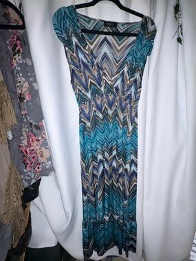 Chevron Maxi Dress in Teal and Navy